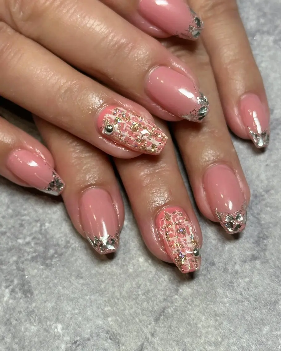 ネイル ラメ(グリッター) ピンク ツイードネイル 冬ネイル Sei ｜ cres nailのネイルデザイン