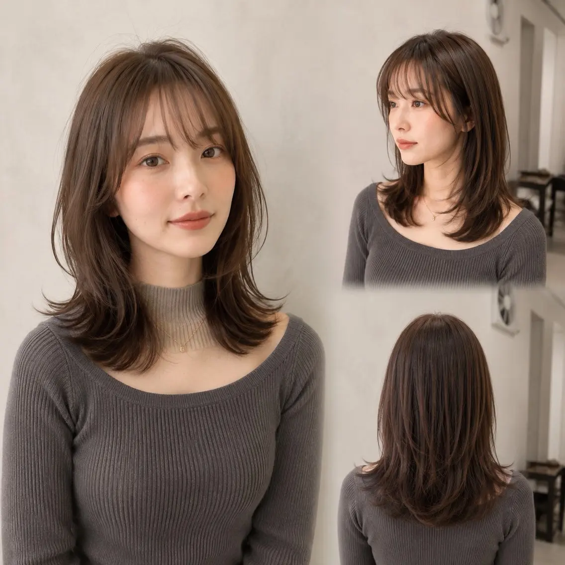 セミロング ヘアカラー 天王町×韓国レイヤー 髪質改善  佐藤友茉のヘアスタイル