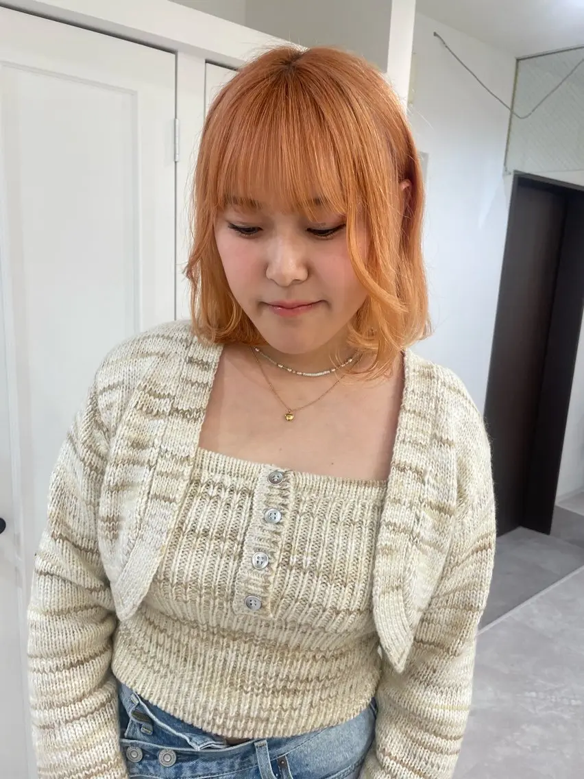 カラー ブリーチ ハイトーンカラー オレンジ ダブルカラーVia/ airi♡のヘアスタイル