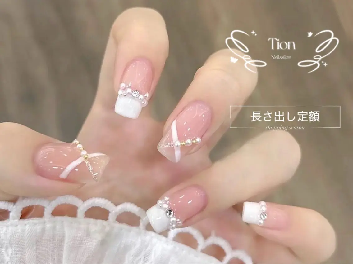 ネイル チークネイル 長さ出し フットネイル フレンチネイル ジェルネイル Nailsalon Tion　川崎店のネイルデザイン