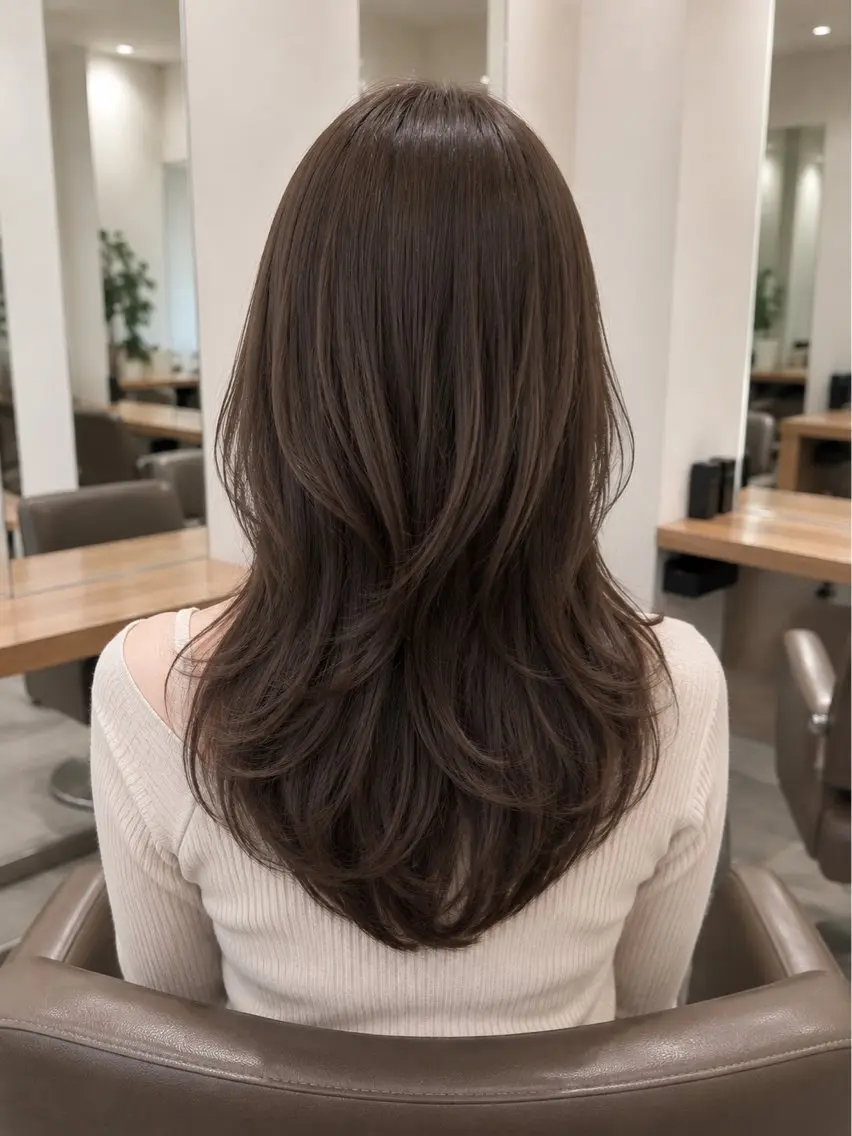 ロング カラー 透明感カラー 顔周りカット ヨシンモリ 韓国風ヘア レイヤーカット カット ヘアカラー 【韓国風特化】 池田一之のヘアスタイル