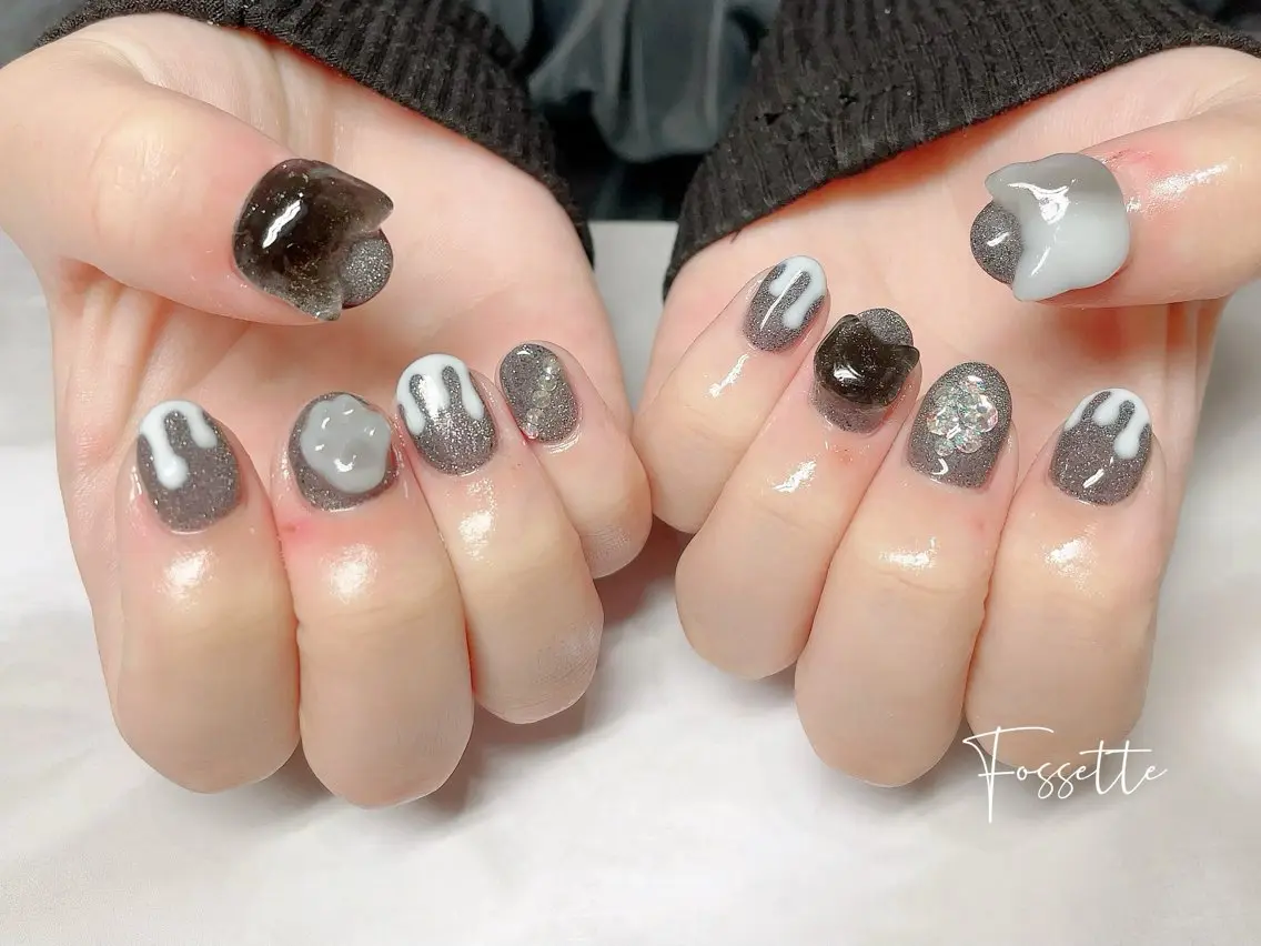 ネイル フラッシュネイル マグネットネイル ニュアンスネイル ショートネイル ハンドネイル nailsalon Fossetteのネイルデザイン