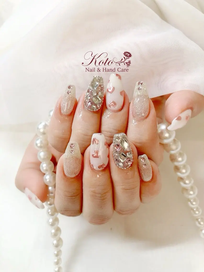 ネイル 長さ出し ジェルネイル ハート 持ち込み ニュアンスネイル ハンドネイル Nail Salon KOTOのネイルデザイン