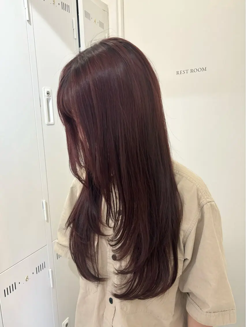 ロング カラー ピンクカラー レイヤーカット ハルカ ・のヘアスタイル