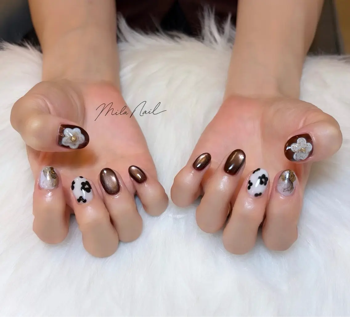 ネイル フラワーネイル マグネットネイル 持ち込み ニュアンスネイル ハンドネイル Mila Nail🐈のネイルデザイン