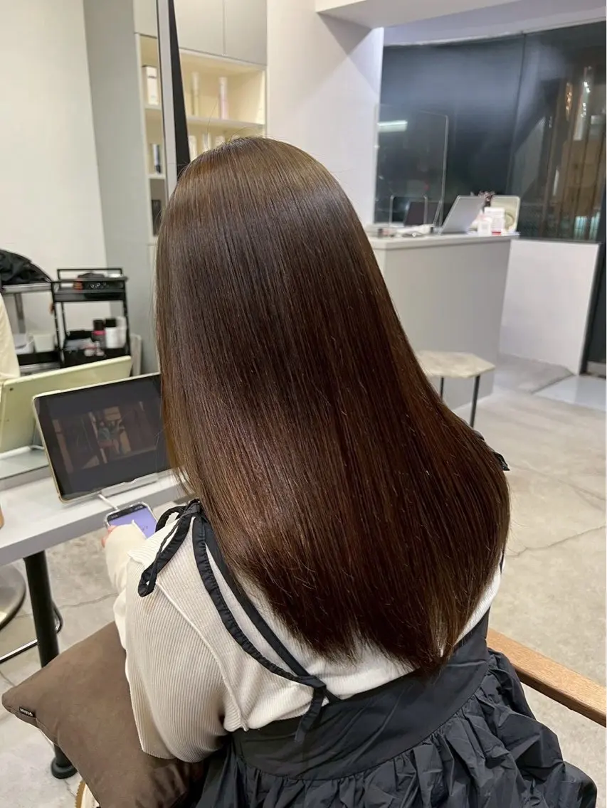 ロング パーマ 縮毛矯正 🍒モテ暖色カラー × うる艶✧ ゆなのヘアスタイル