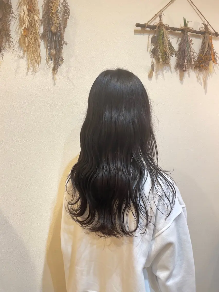 ロング カラー 黒髪 ラベンダーカラー 中村 樹菜のヘアスタイル