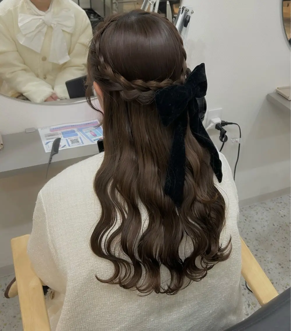 ロング ヘアアレンジ ハーフアップ 三つ編み 🧣艶カラー・ヘア セット Chie🧸のヘアスタイル