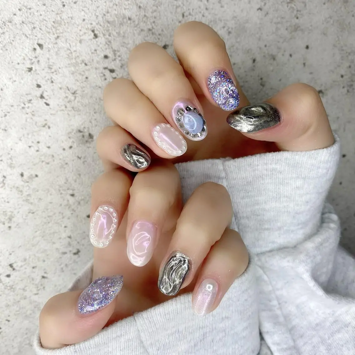 セミロング カラー パーマ ヘアアレンジ メンズ キッズ ネイル マツエク・マツパ アイブロウ クリアネイル ハート ラメ(グリッター) ミラーネイル ぷっくりネイル ハンドネイル Salon Ｋのネイルデザイン