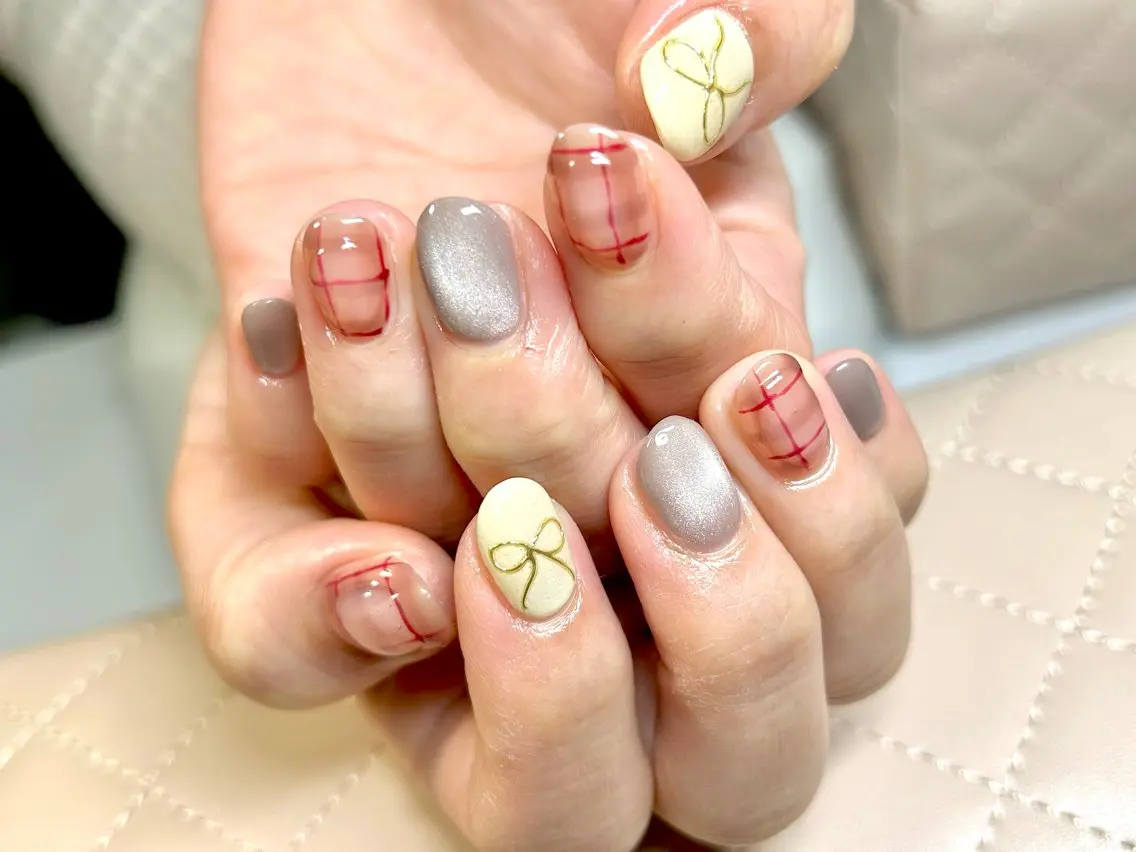 ネイル 持ち込み リボン ハンドネイル Mela ミユ🌼.*のネイルデザイン