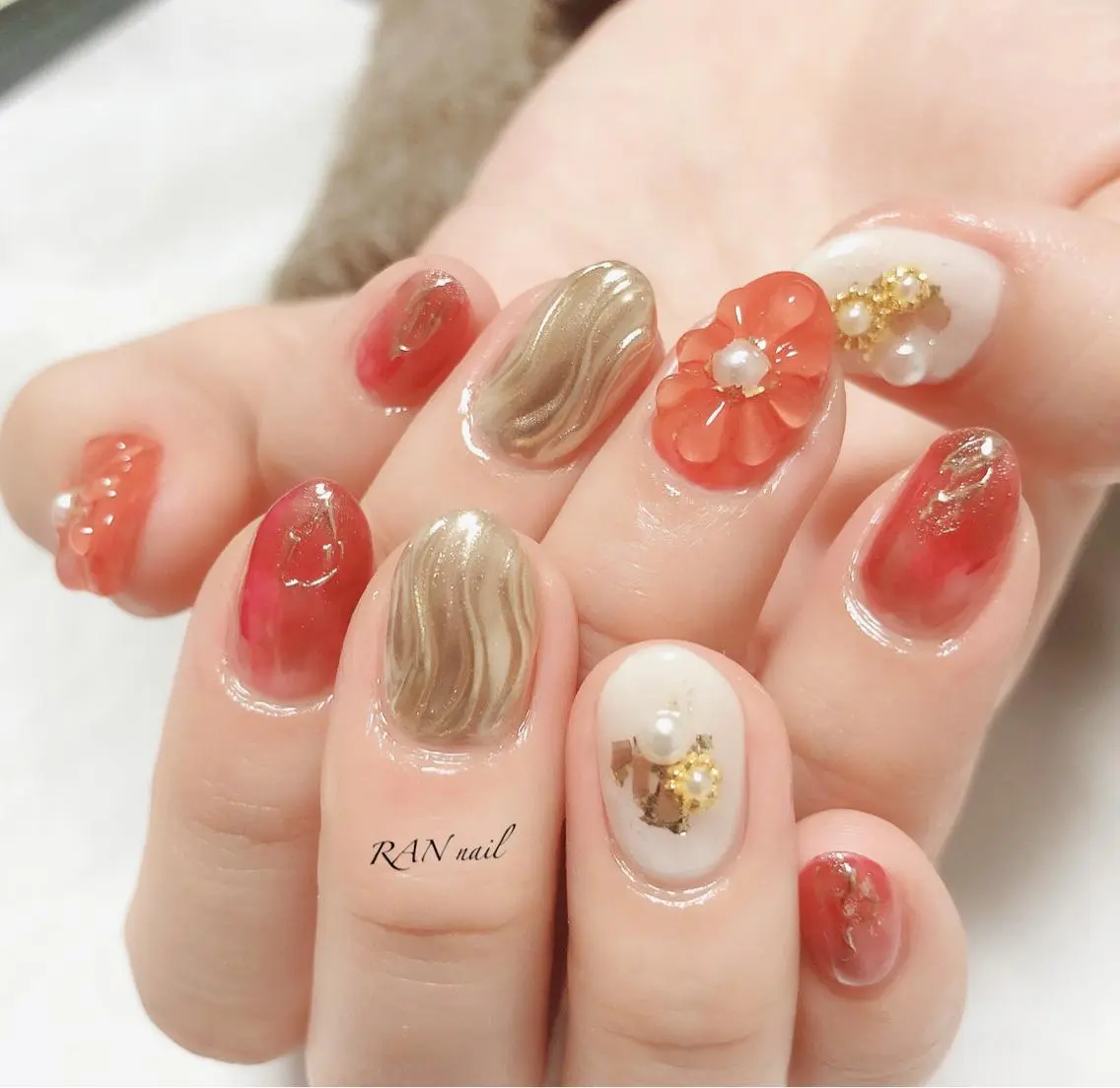 ネイル 成人式 フラワーネイル 持ち込み オフィスネイル 春ネイル ハンドネイル フットネイル RAN nailのネイルデザイン
