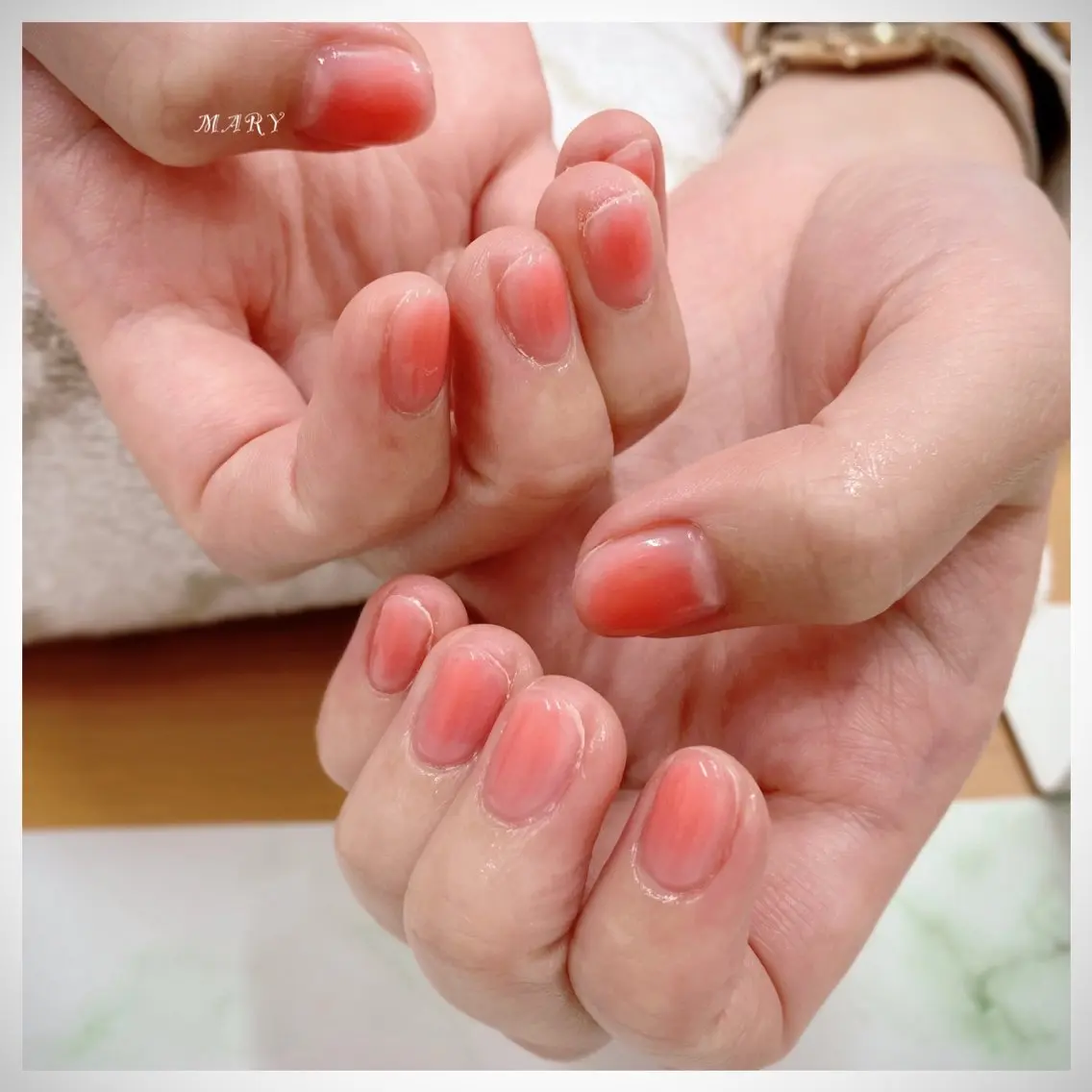 ネイル チークネイル ニュアンスネイル ピンク ハンドネイル Mary nail .narumiのネイルデザイン