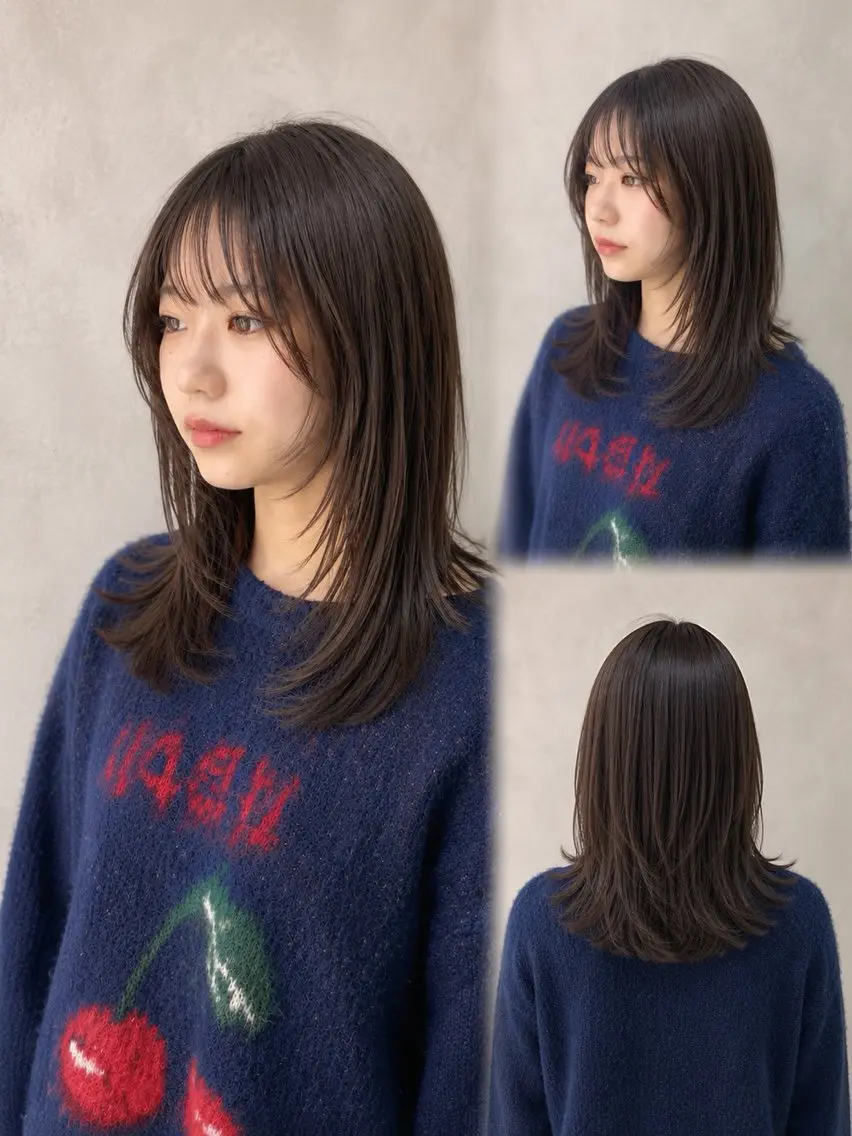 セミロング カット 縮毛矯正 トリートメント 天王町×韓国レイヤー 髪質改善  佐藤友茉のヘアスタイル