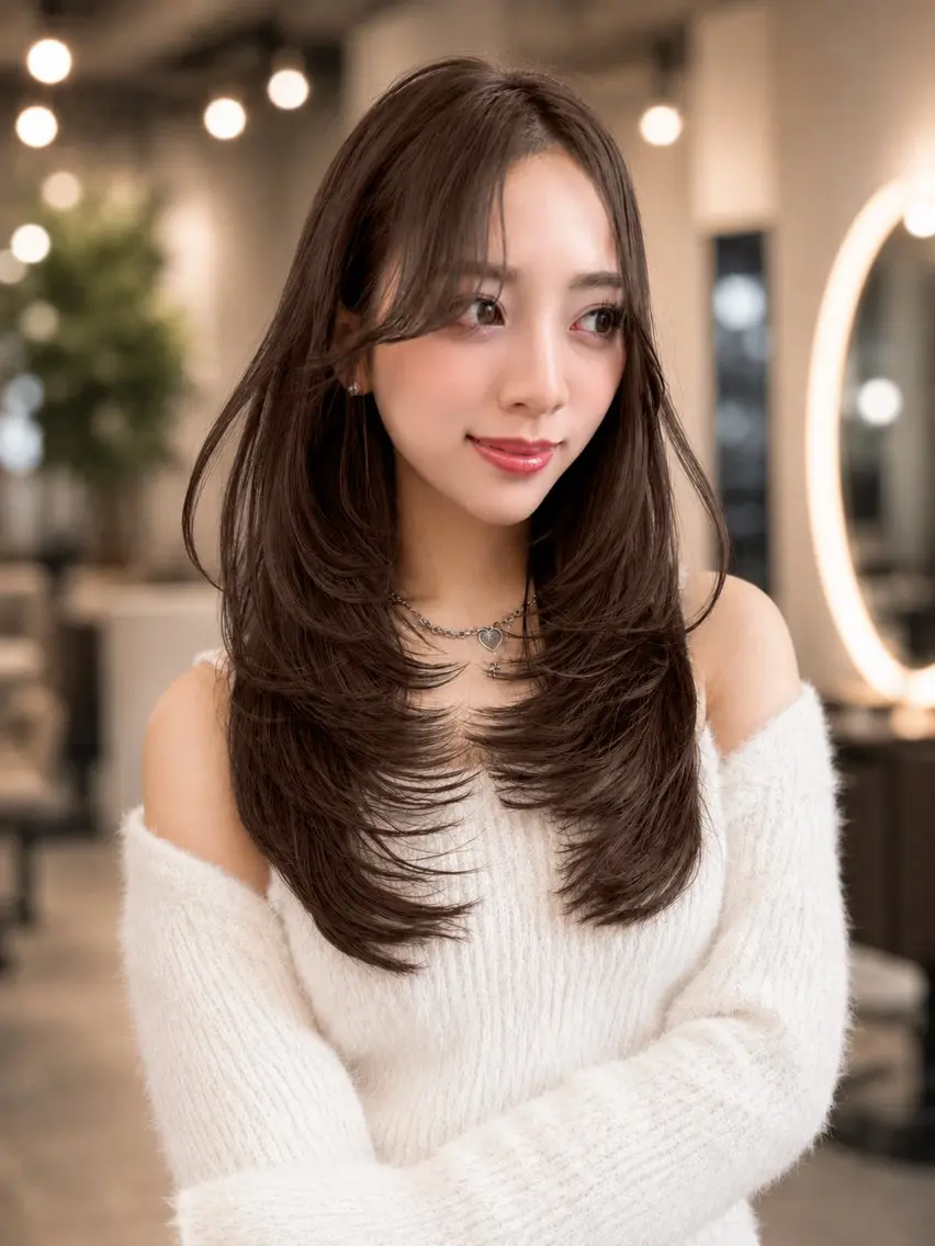 ロング カラー 似合わせカット ヘアカラー トリートメント レイヤー/髪質改善 Lond ambreのヘアスタイル