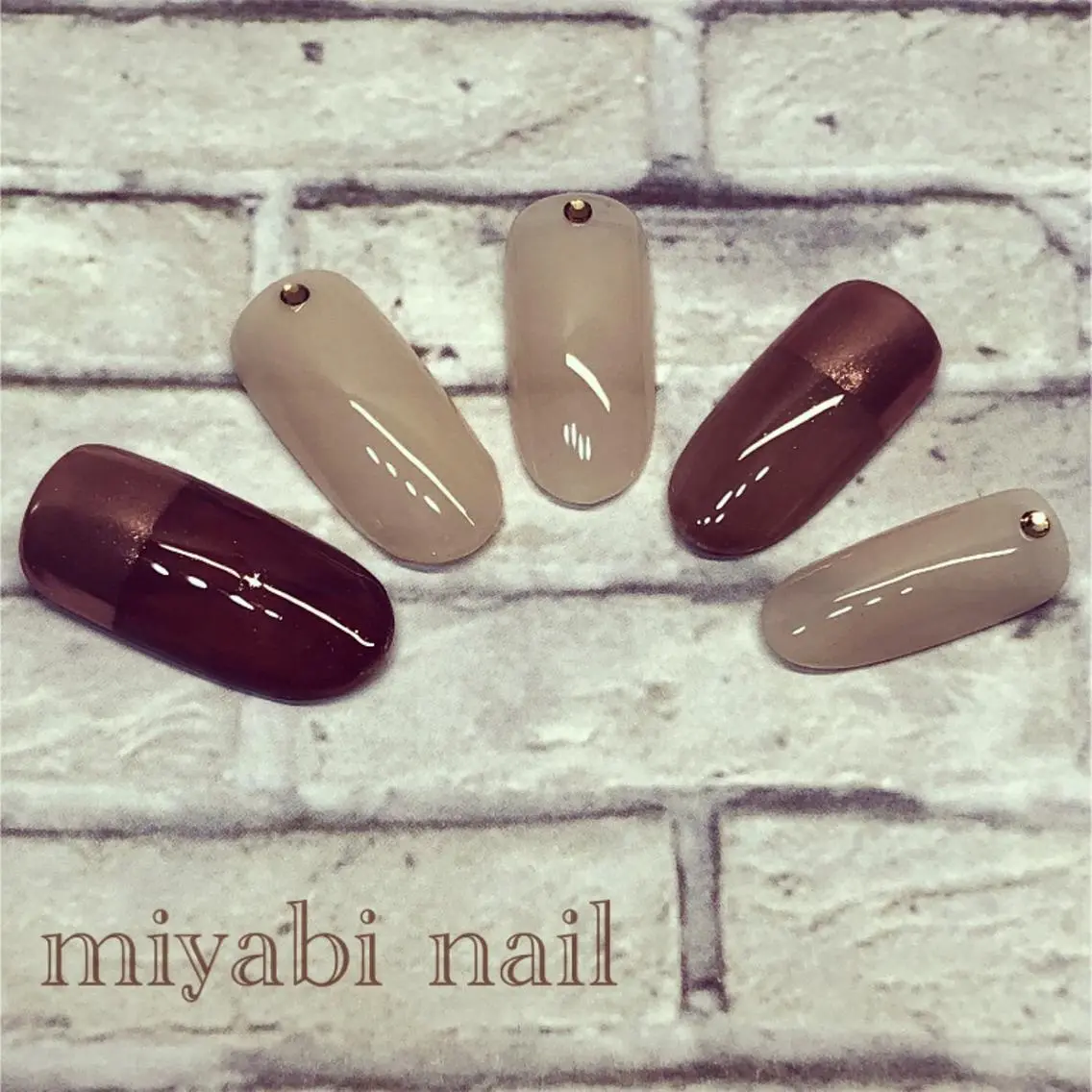 ネイル ブラウン ミラーネイル ピンク ピンクベージュ シンプルネイル miyabi nail 桂川駅近くのネイルデザイン