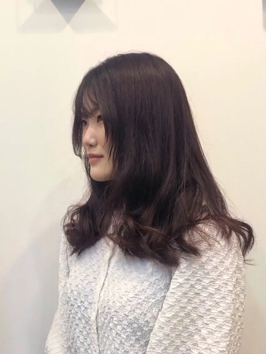 セミロング カラー ブリーチ ブリーチなしカラー レッドカラー a/n アンのマツエク・マツパデザイン