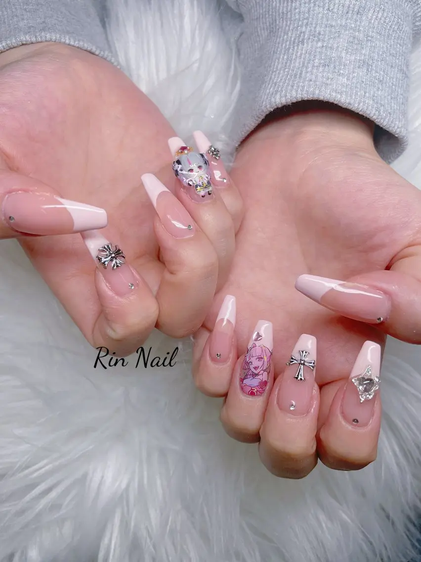 ネイル フレンチネイル ジェルネイル 韓国ネイル マグネットネイル ネイルチップ Rin Nail 新大久保店のネイルデザイン