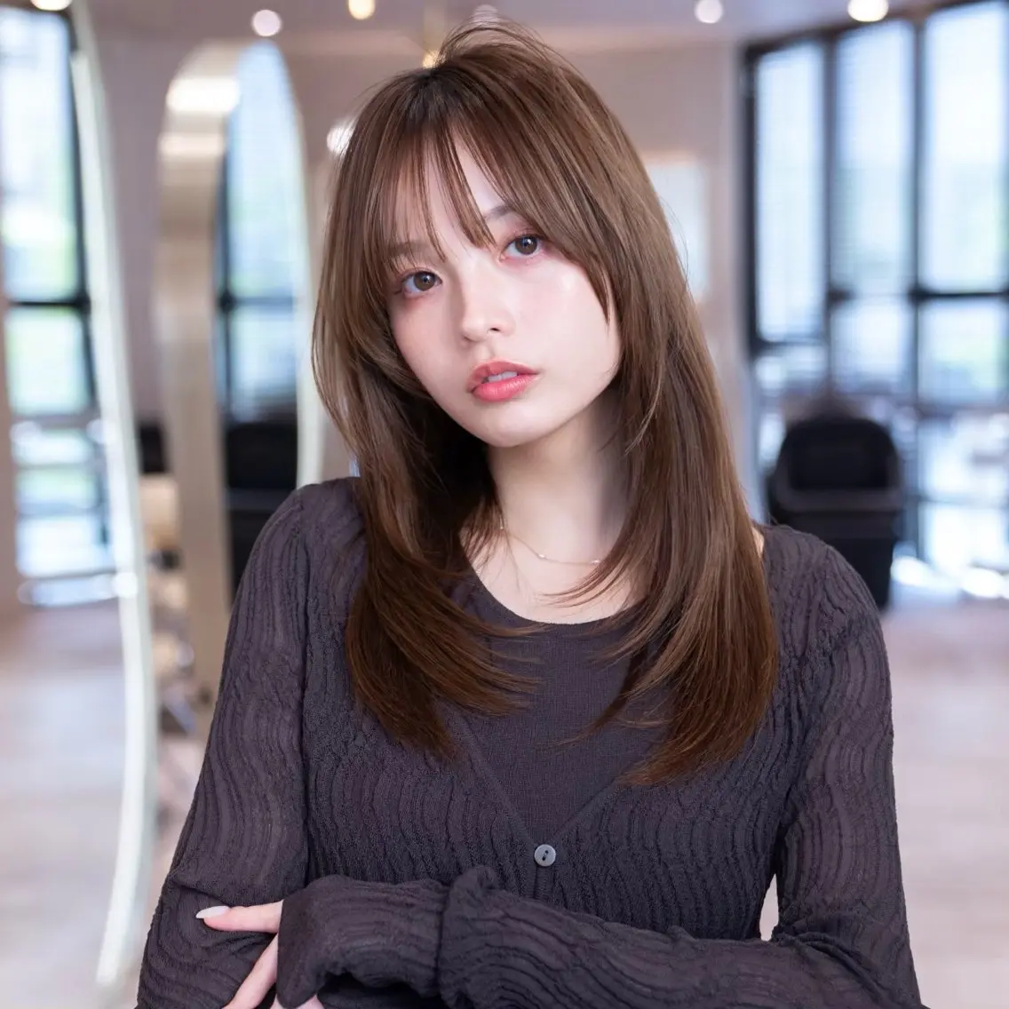 セミロング カラー 透明感カラー 韓国風ヘア レイヤーカット カット ヘアカラー 渋谷/韓国レイヤー/ 艶カラー/nanoのヘアスタイル