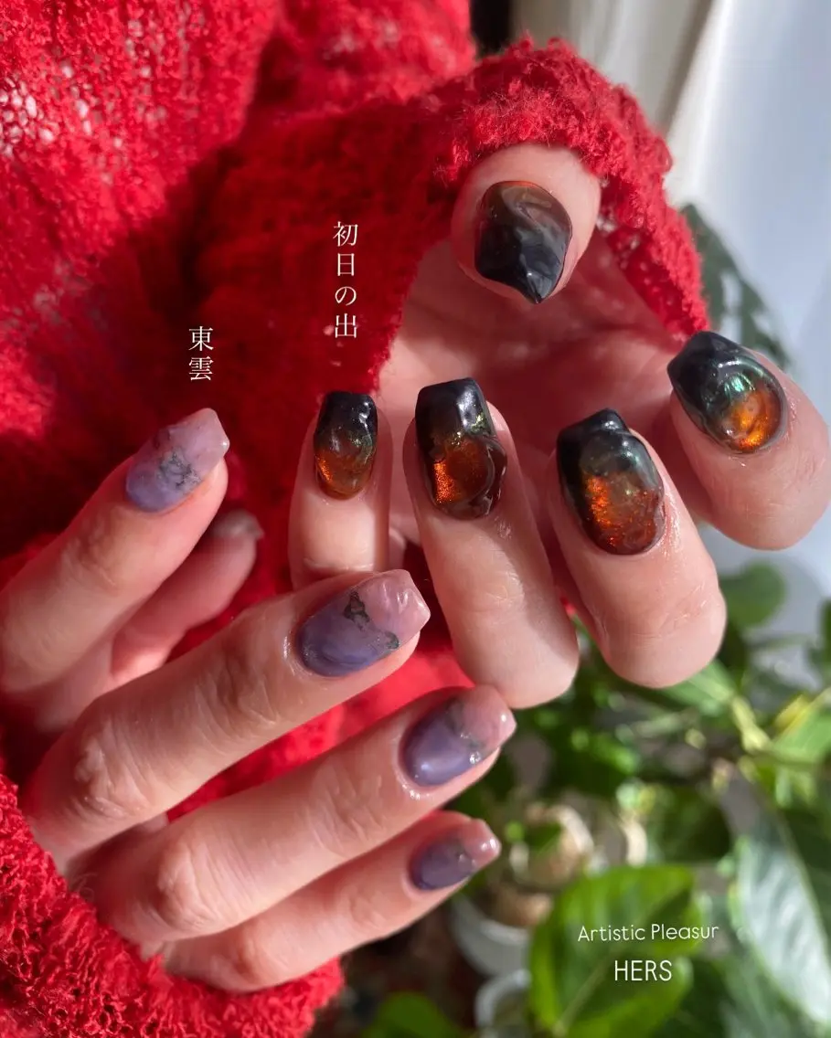 ネイル 成人式 フラッシュネイル フレンチネイル ジェルネイル マグネットネイル ハンドネイル 草加ニュアンスネイル 🌚hersのネイルデザイン