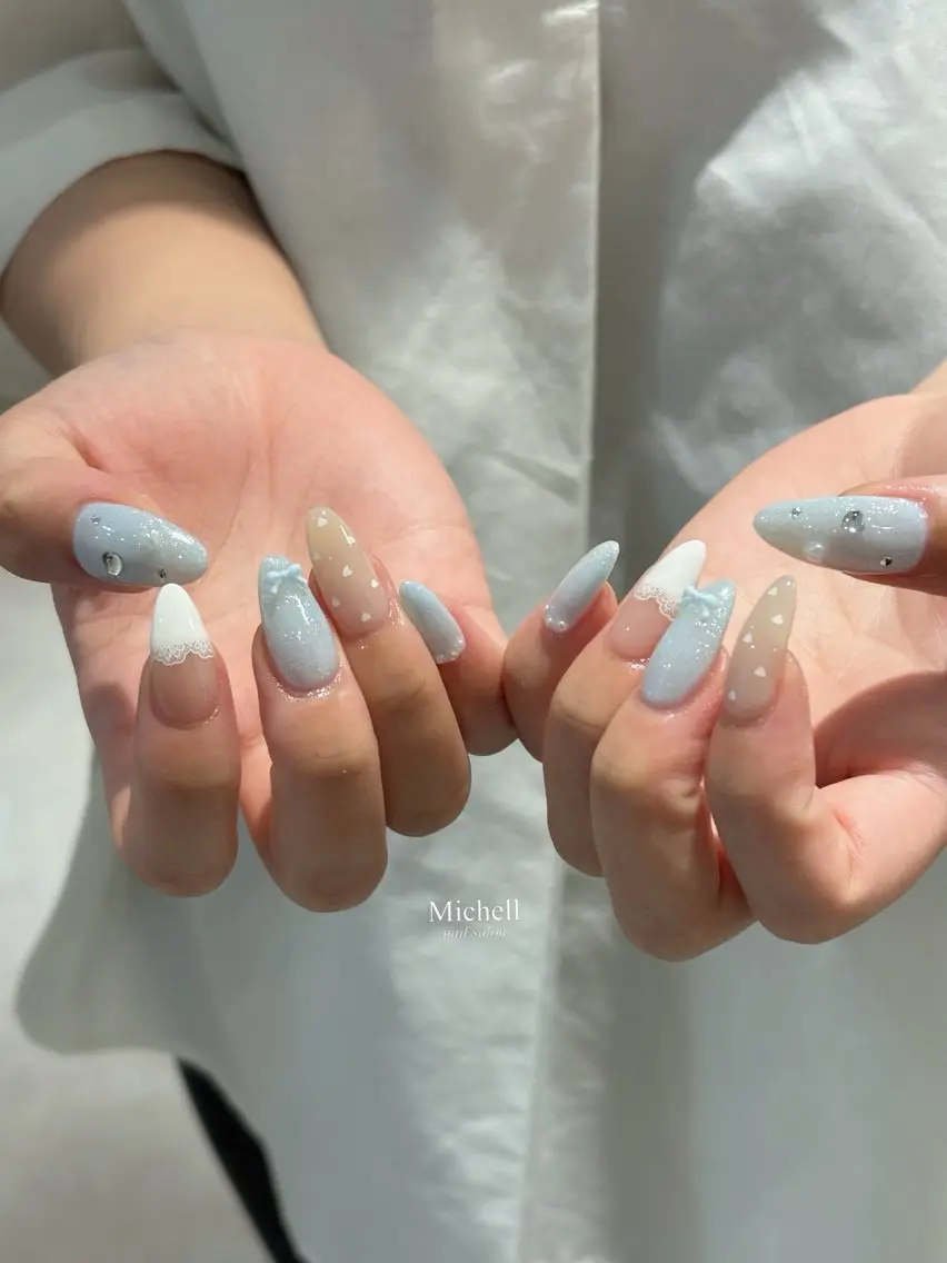 ネイル 水色 ハンドネイル Michell_ dianaのネイルデザイン