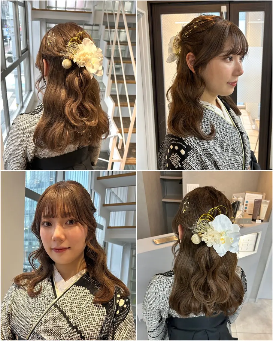 セミロング ヘアアレンジ 結婚式・ブライダル 卒業式のヘアスタイル moe🎀 透明感カラーのヘアスタイル