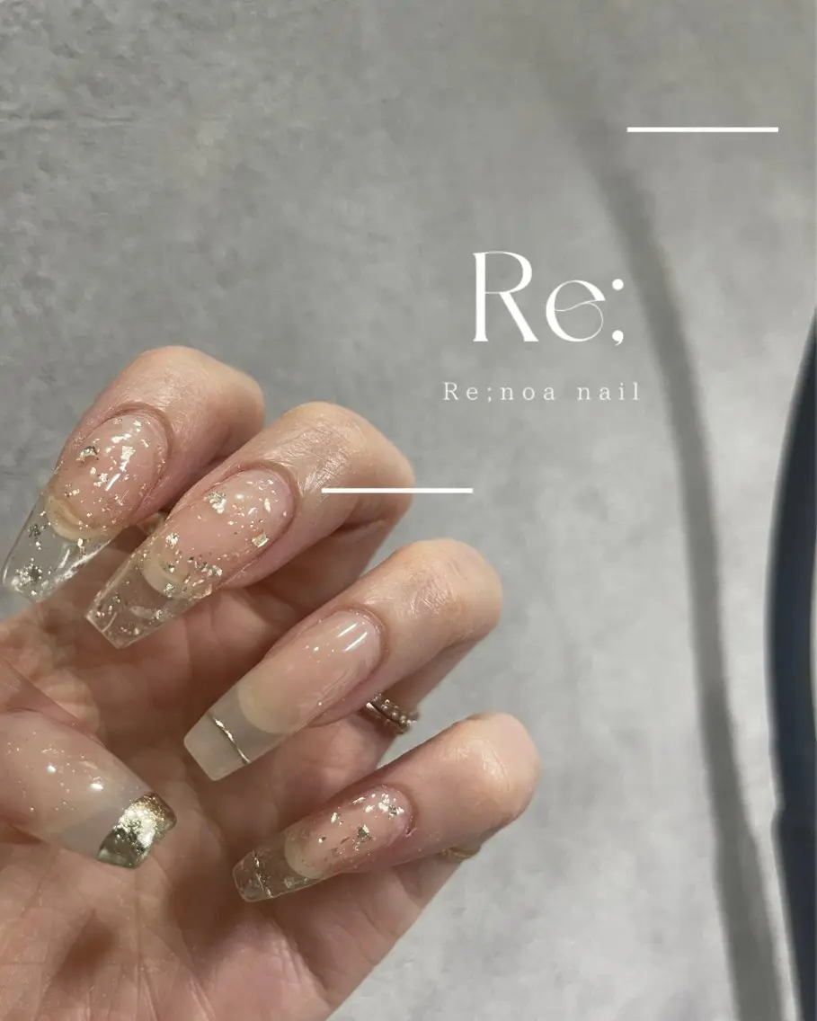 ネイル クリアネイル 長さ出し ラメ(グリッター) 夏ネイル ネイルチップ ハンドネイル Re;noa nailのネイルデザイン