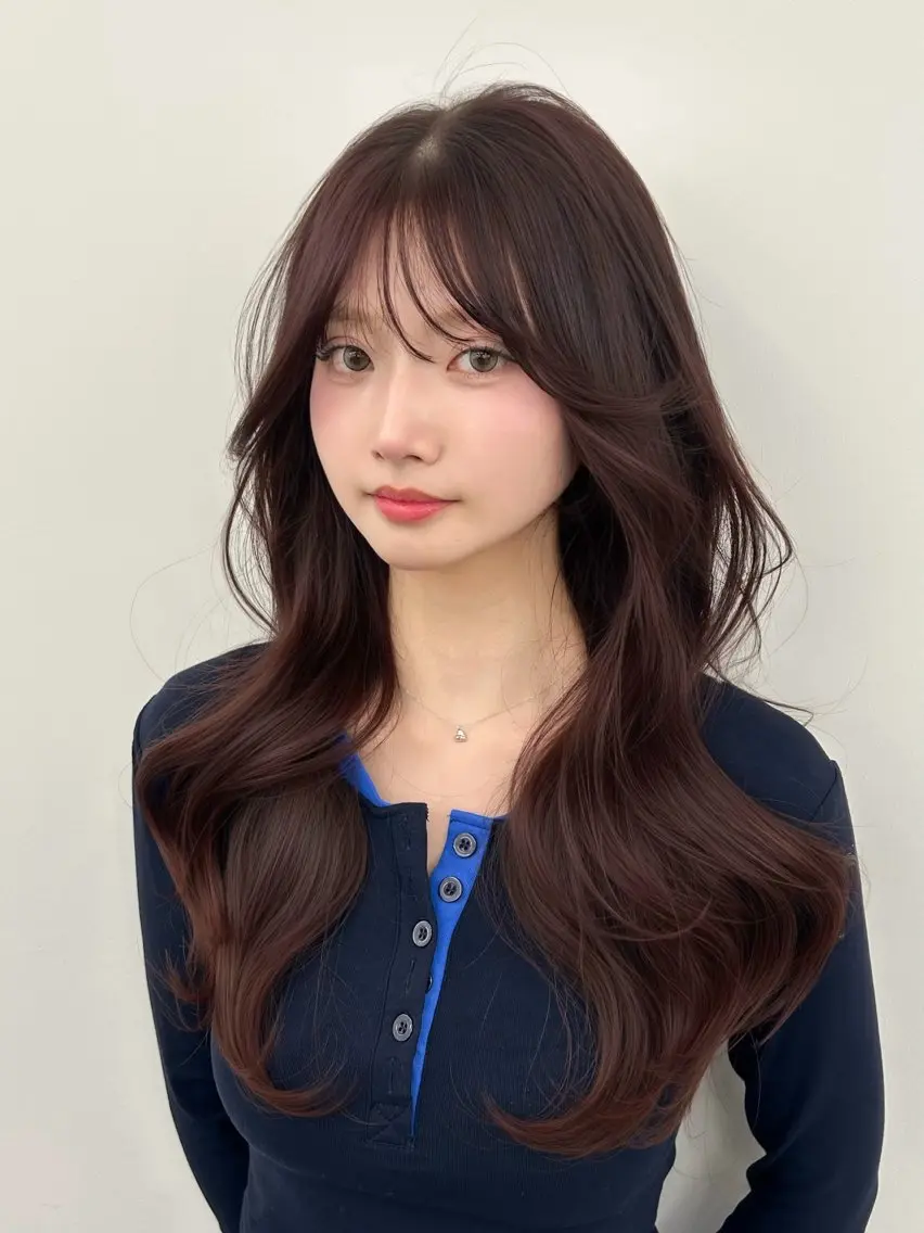 ロング カラー 顔周りカット 韓国風ヘア レイヤーカット おくれ毛 サイドバング カット ヘアカラー トリートメント 韓国ヘア/顔周り ヘアセット/加藤優里のヘアスタイル
