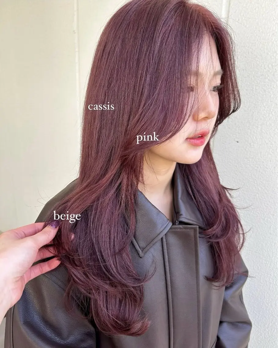 ロング カラー ヘアアレンジ カシス ラベンダーカラー ラベンダーピンク ピンクカラー レイヤーカット 《暖色/韓国hair 》🇰🇷桑原ユキネのヘアスタイル