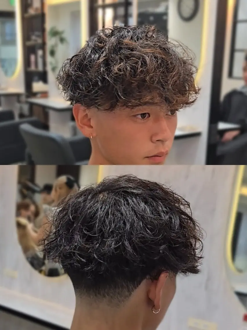 メンズ ミディアム パーマ ミディアムパーマ フェードカット メンズパーマ カット パーマ ヘアセット LEN名古屋/パーマ 海外ヘア/メンズ特化のヘアスタイル