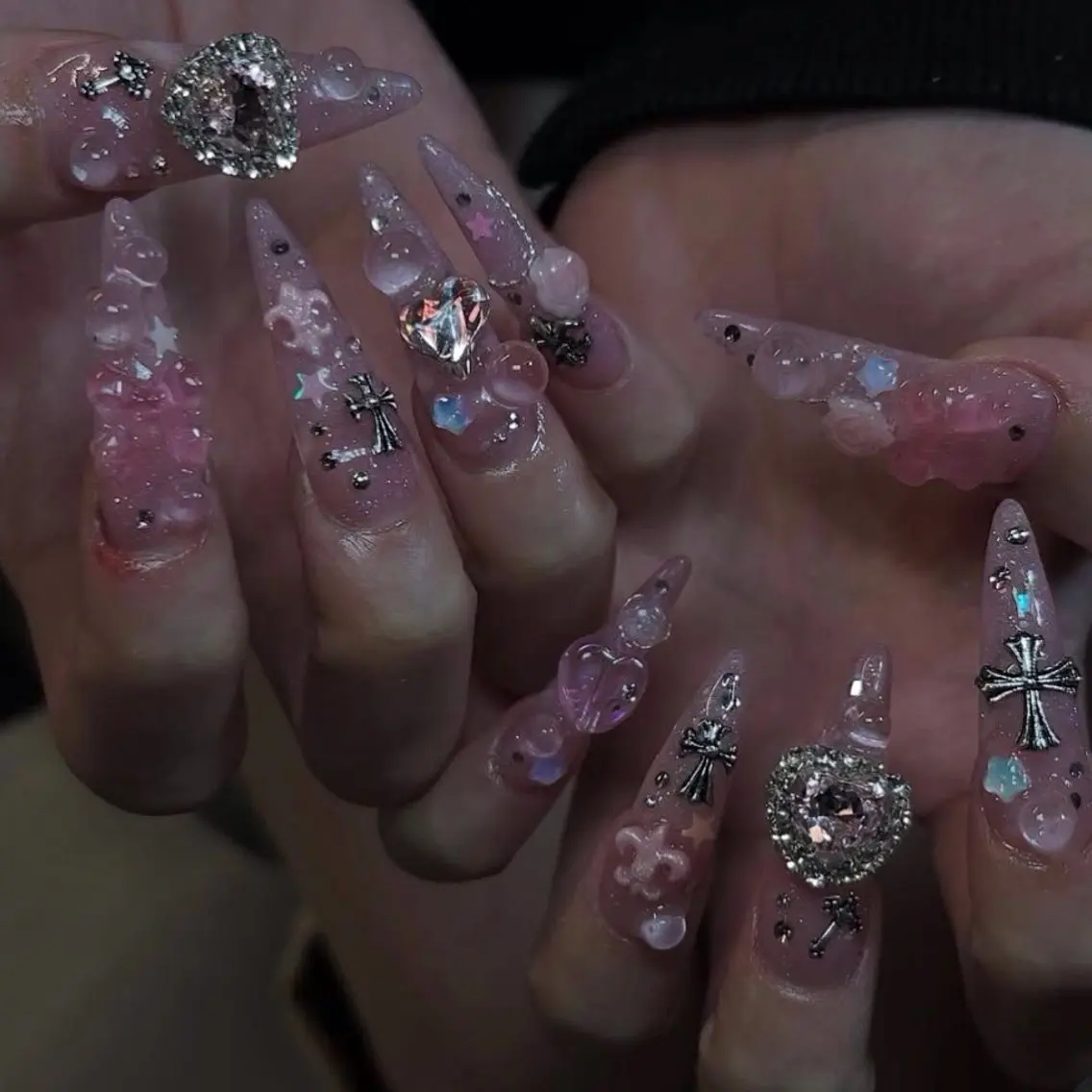 ネイル オーロラネイル ボルドー ブラウン 氷ネイル・うるうるネイル キラキラネイル ハンドネイル Sora  Nail 長さ出し専門店のネイルデザイン