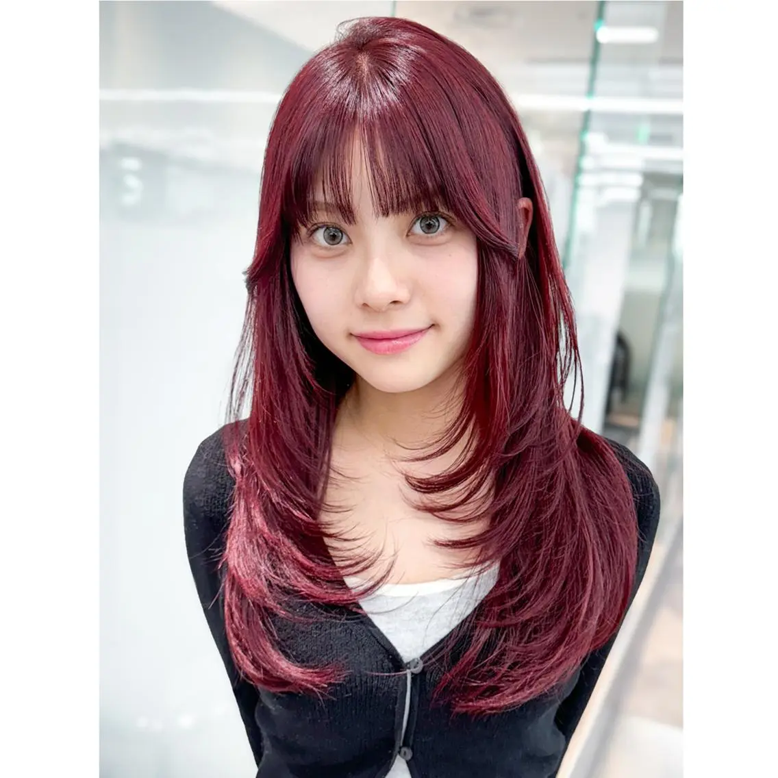 カラー ロング ピンクカラー くびれヘア レイヤーカット ロング ITbyALBUM 中野店のヘアスタイル