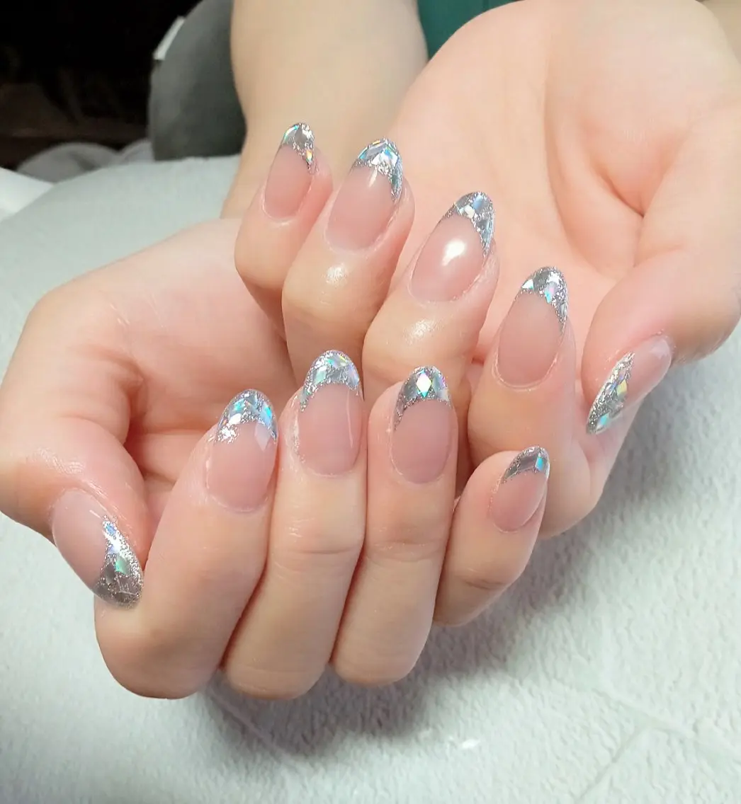ネイル クリアネイル フレンチネイル ガラスフレンチ キラキラネイル オフィスネイル ハンドネイル flure de neige yukiのネイルデザイン