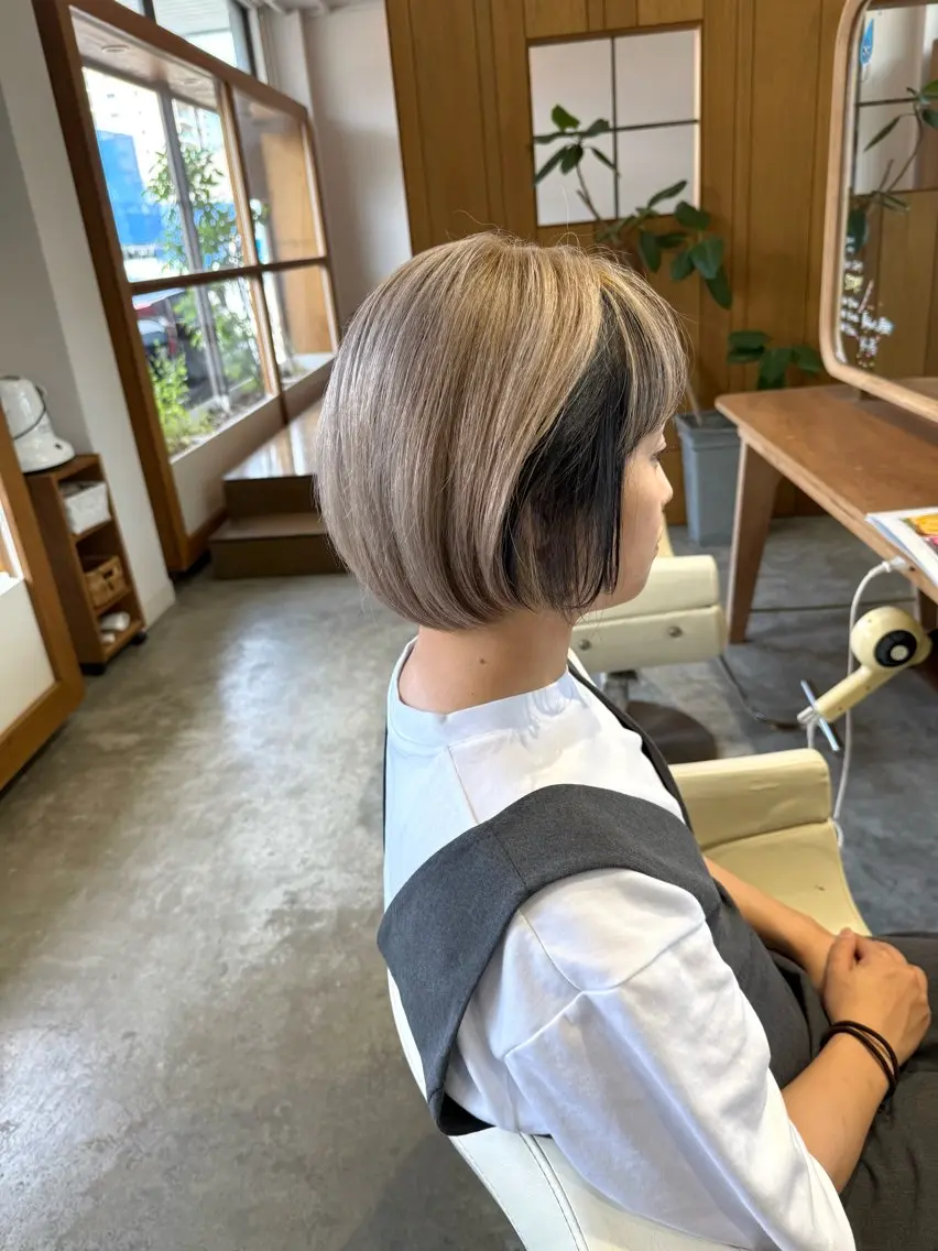 ミディアム カラー ミストバング ベージュカラー 黒髪 フェイスフレーミング ヘアカラー WATANABE MISAKIのヘアスタイル