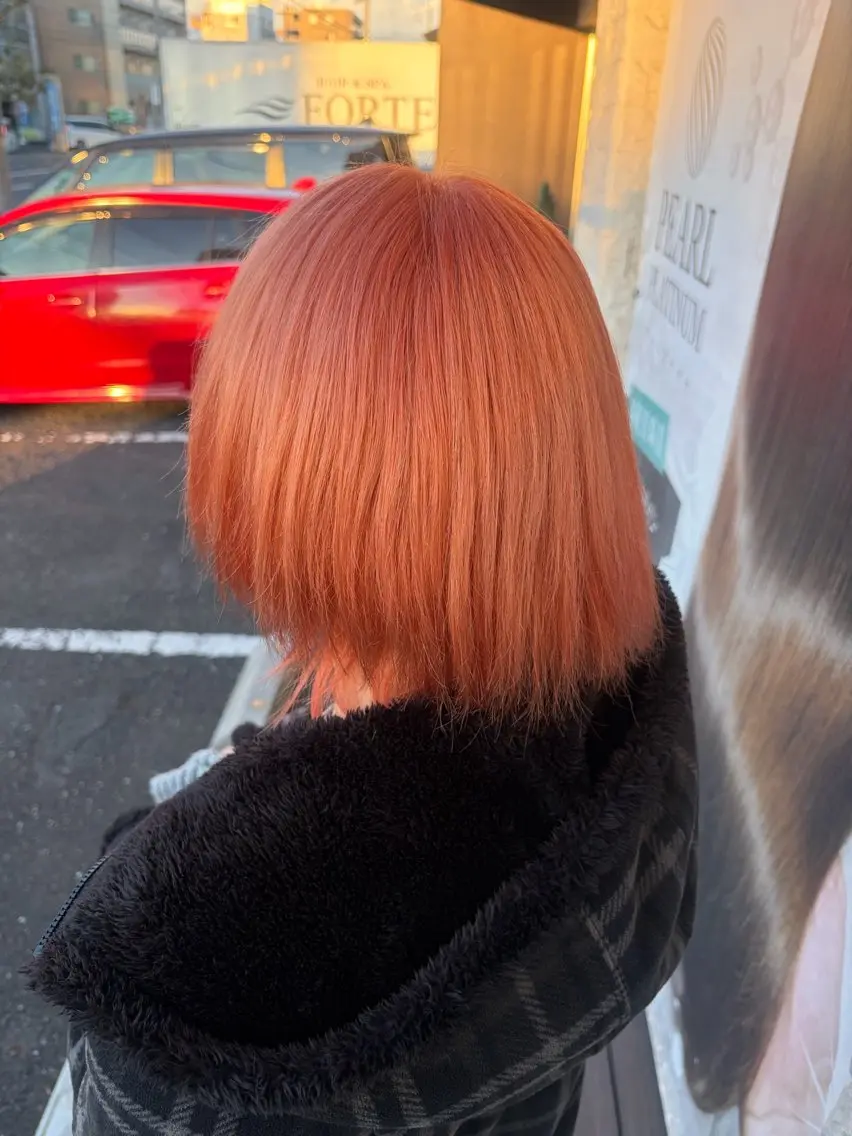 ミディアム カラー ブリーチ オレンジ ピンクカラー トリートメント ヘアカラー 盛れるピンクカラー 🎀スパ　みき🎀のヘアスタイル