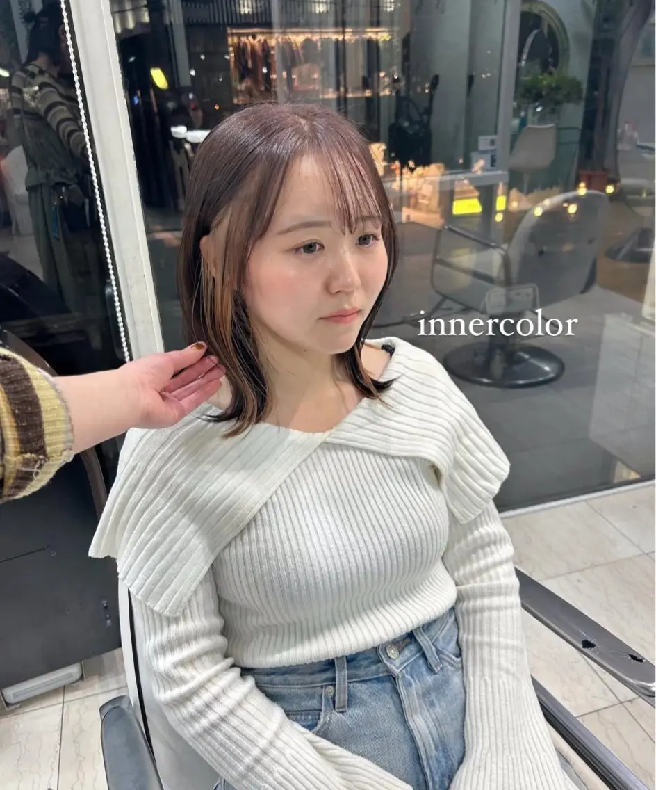 ミディアム カラー インナーカラー ボブ ヘアカラー ありむらもえ/ 透明感カラーのヘアスタイル