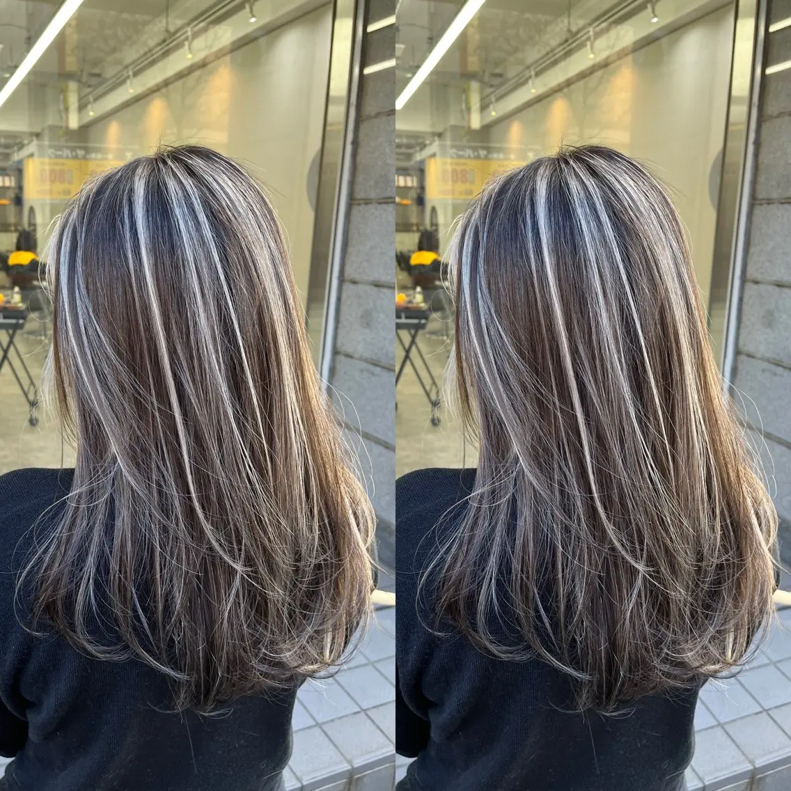 セミロング ハイライト ヘアカラー トリートメント issy/ハイライト ハイトーン／レイヤーのヘアスタイル