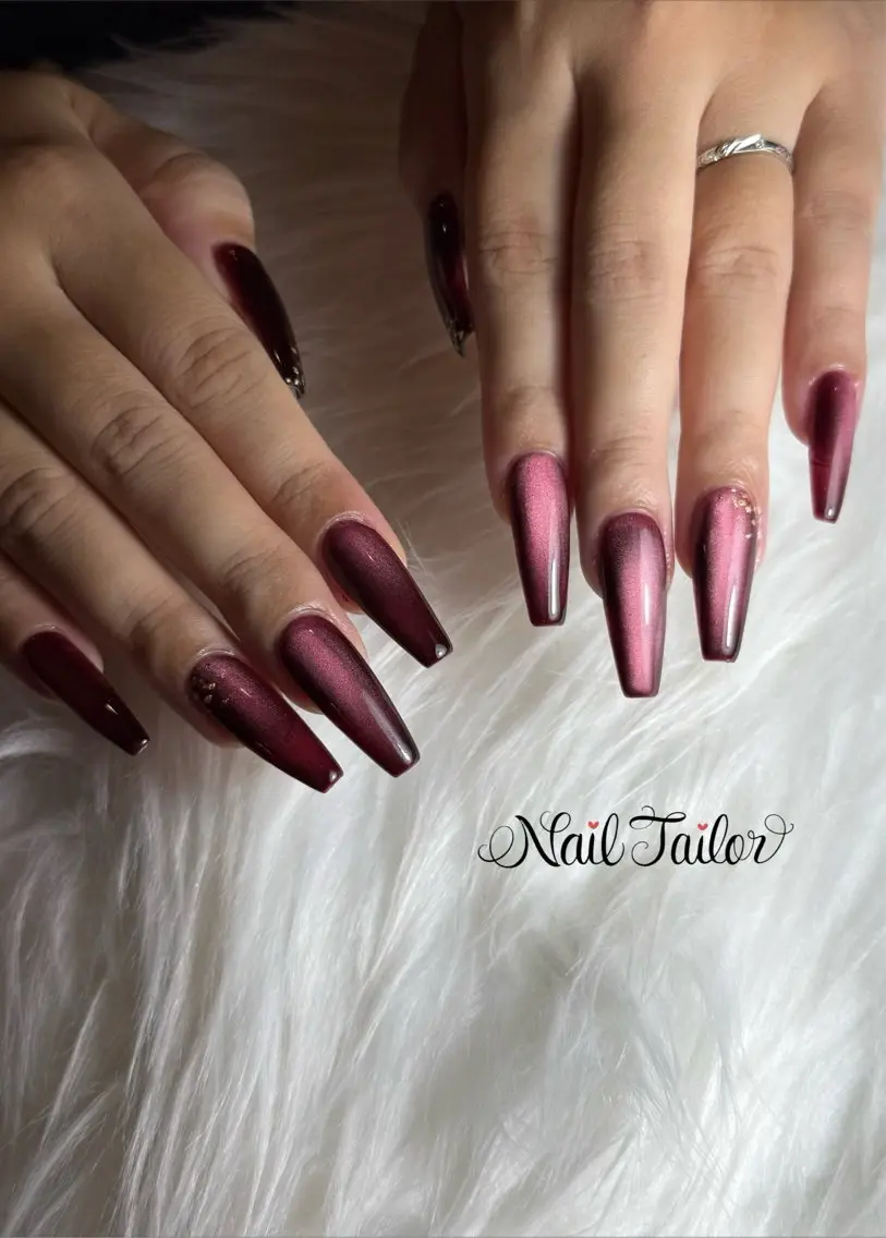 ネイル ボルドー 長さ出し ロングネイル マグネットネイル ワンカラーネイル ハンドネイル NailTailor ネイルテイラーのネイルデザイン