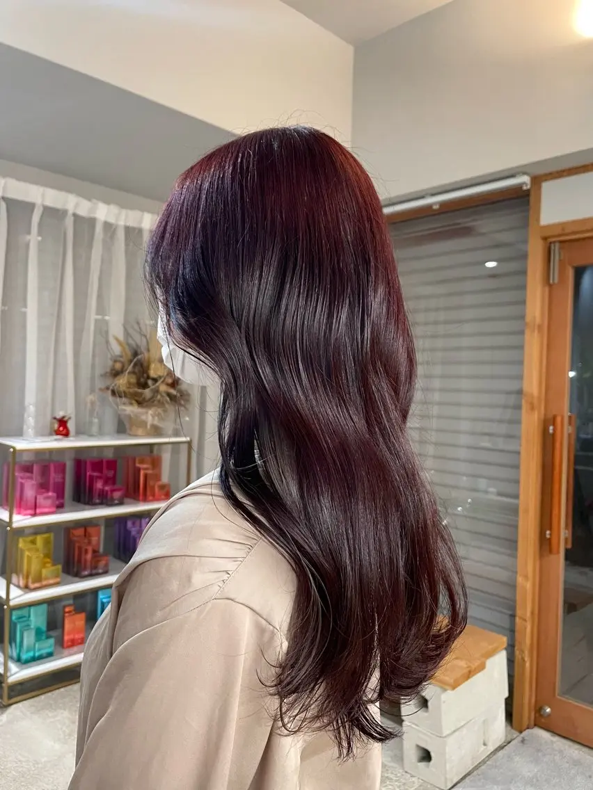 カラー レッドカラー cipre 桃和のヘアスタイル
