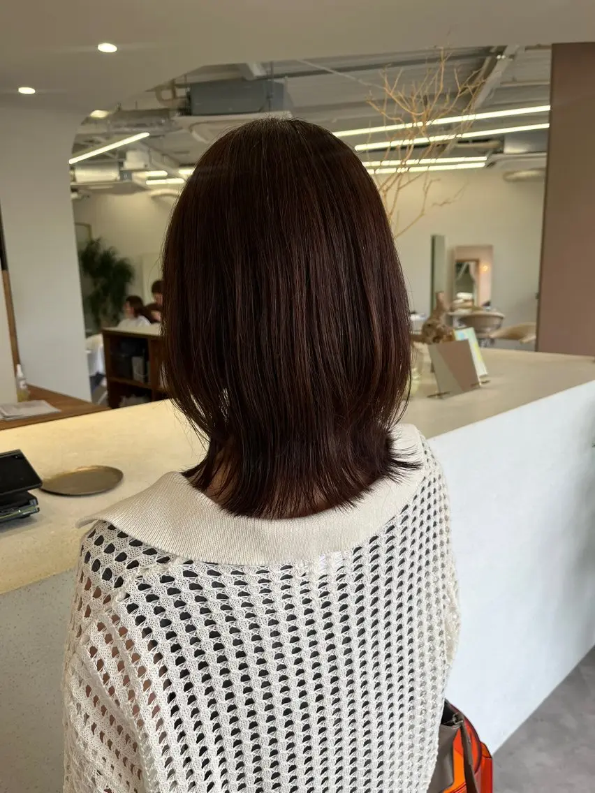 ミディアム カラー ブラウンカラー ボブ くびれヘア 伸ばしかけ ヘアカラー 艶髪☆顔周りカット /秋田 遥華のヘアスタイル