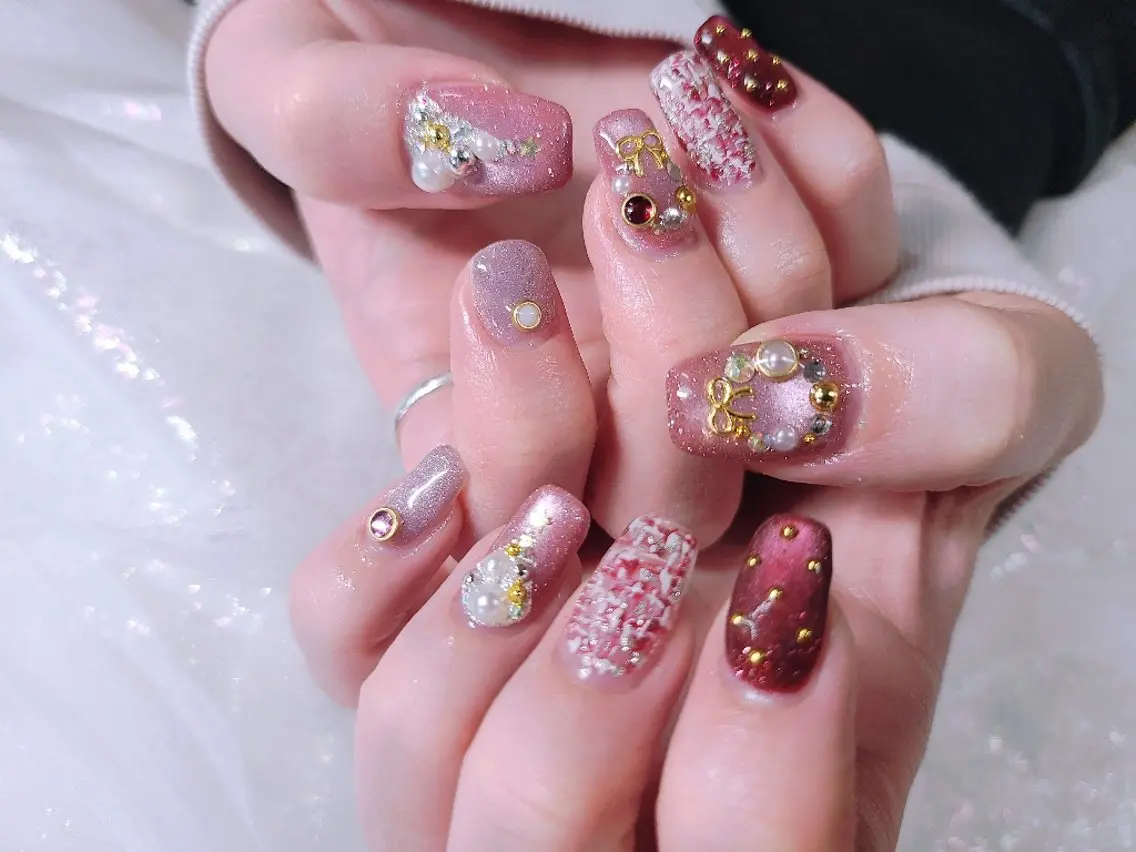 ネイル ツイードネイル 冬ネイル クリスマス アンクル高円寺💅 鈴木のネイルデザイン