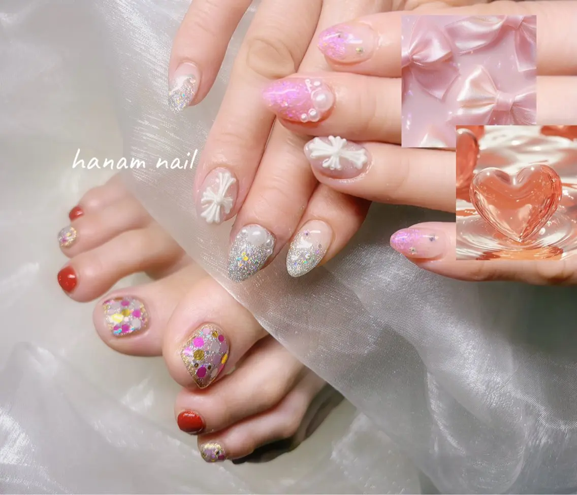 ネイル フットネイル hanam nail 🌿🩵ハナムネイルのネイルデザイン