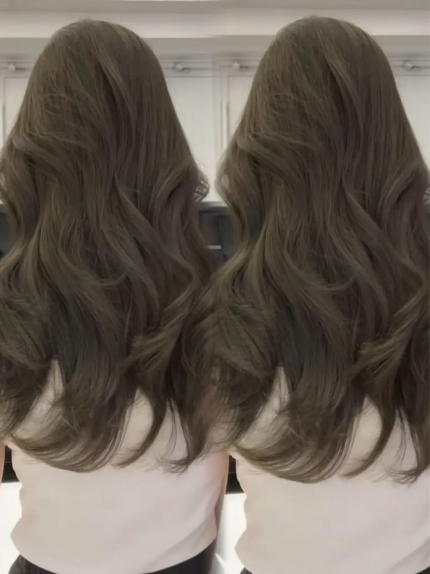 ロング 韓国風ヘア レイヤーカット カット ヘアカラー 顔まわりレイヤー/諒 オリーブカラー/天神のヘアスタイル