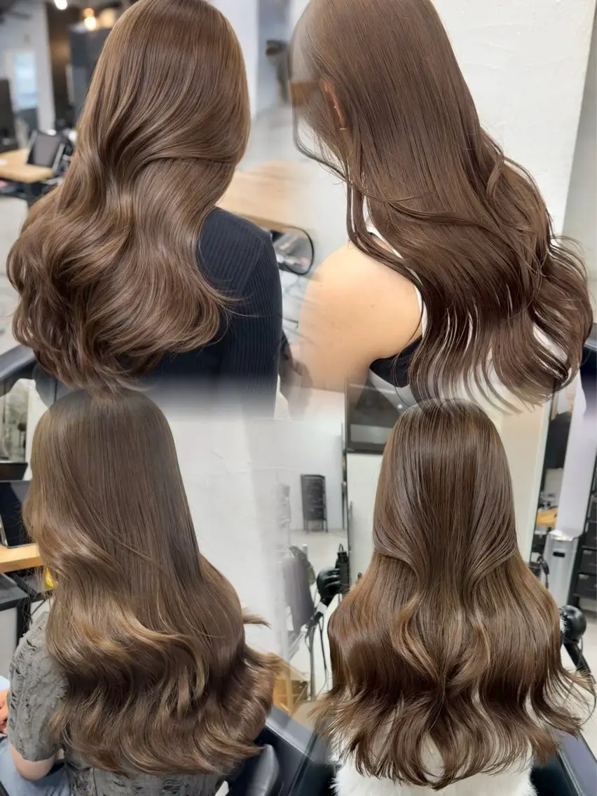 ロング カラー ヘアアレンジ ベージュカラー ブリーチ ショコラベージュ ダブルカラー ヘーゼル カット ヘアカラー 坂齋大地／レイヤー/ ミルクティーのヘアスタイル