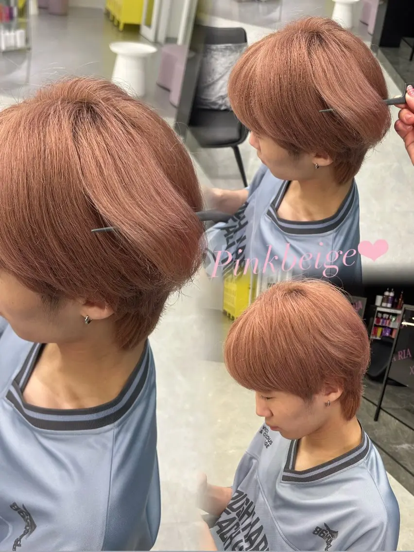 カラー メンズ メンズブリーチ ベージュカラー ブリーチ ピンクカラー ピンクベージュ ヘアカラー Nana /Xena riaのヘアスタイル