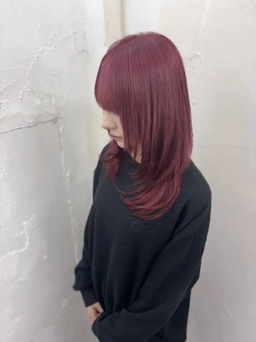 ミディアム カラー シールエクステ ブリーチ ボルドーカラー ダブルカラー ハイトーンカラー ヘアカラー トリートメント ベルグロー アルファのヘアスタイル