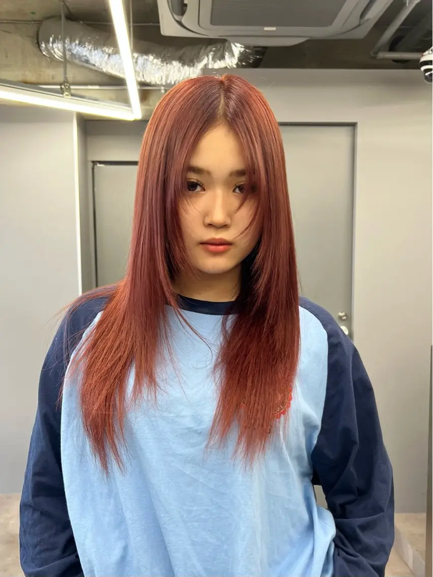 ロング カラー ブリーチ カシス 透明感カラー オレンジ ヘアカラー SHU｜メンズ カット/パーマのヘアスタイル
