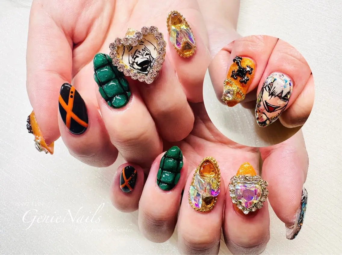 メンズ ネイル アートネイル 長さ出し 氷ネイル・うるうるネイル ロングネイル 持ち込み Genie Nailsのネイルデザイン