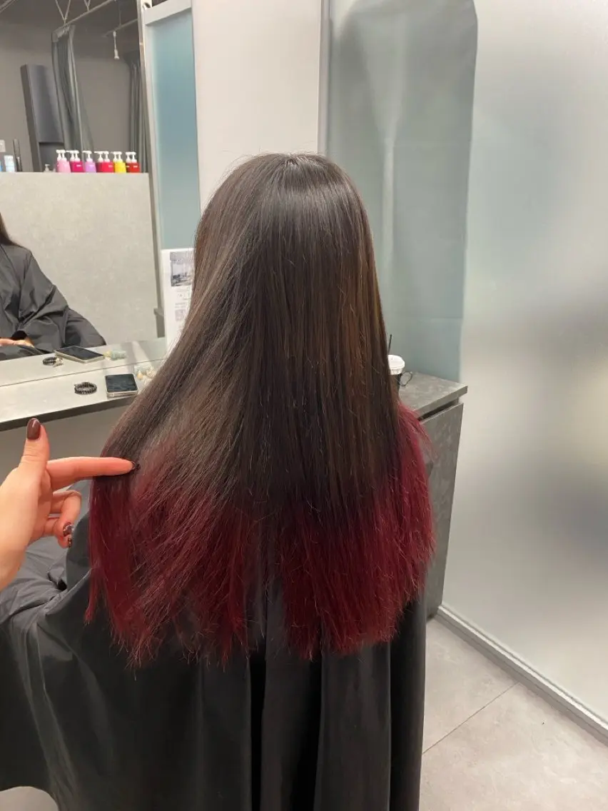 ロング カラー グラデーションカラー レッドカラー 韓国風ヘア 江坂トレンド韓国風 髪質改善shinoのヘアスタイル