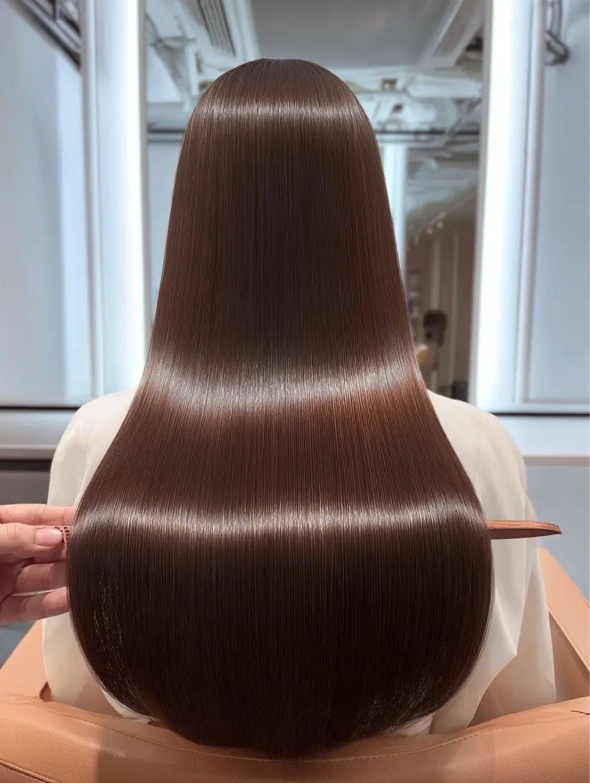 ロング パーマ 縮毛矯正 🍒モテ暖色カラー × うる艶✧ ゆなのヘアスタイル
