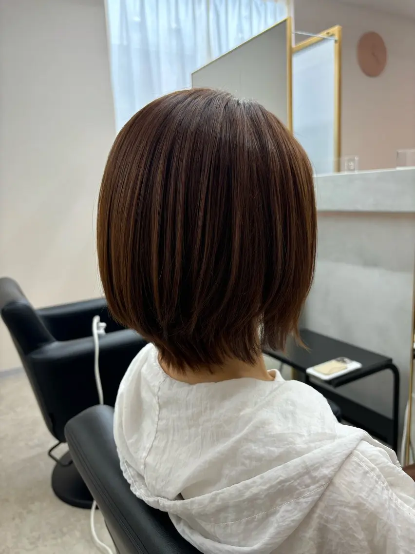 ミディアム パーマ 髪質改善 ストレートパーマ 角谷 靖子のヘアスタイル